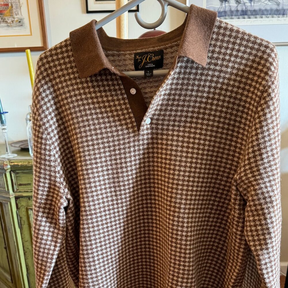 Retro Houndstooth Polo Sweater